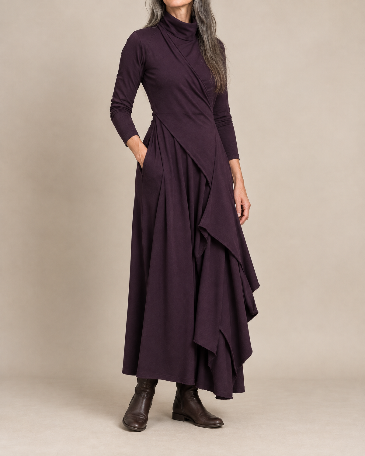 Sophie | Draped Turtleneck Maxi Dress