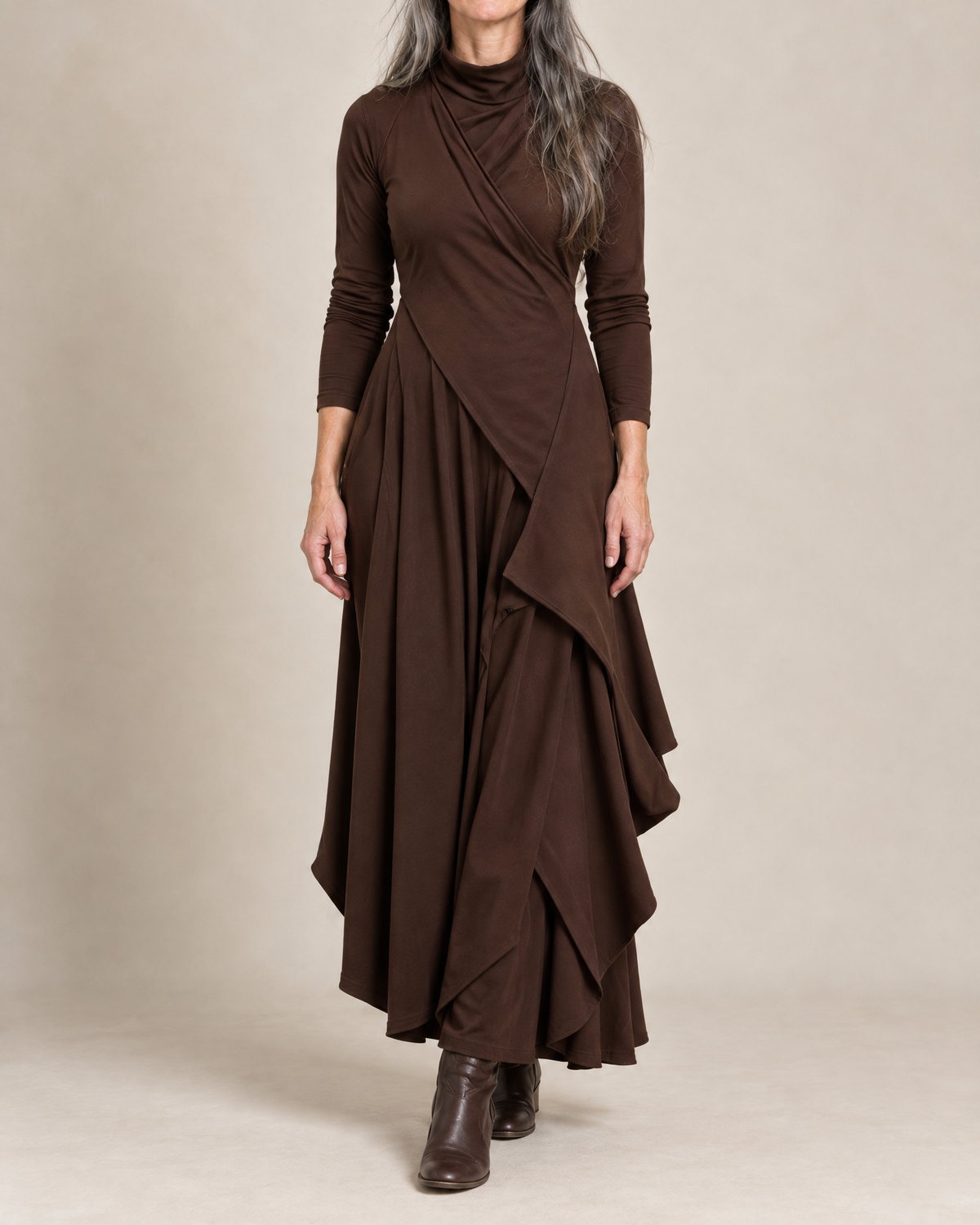 Sophie | Draped Turtleneck Maxi Dress