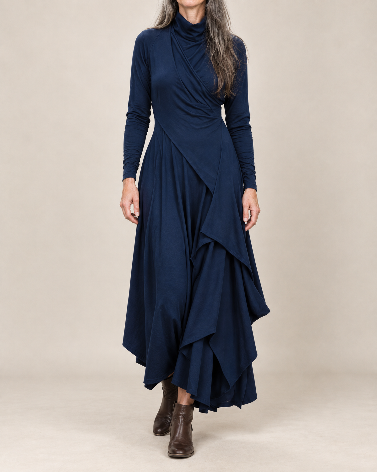 Sophie | Draped Turtleneck Maxi Dress