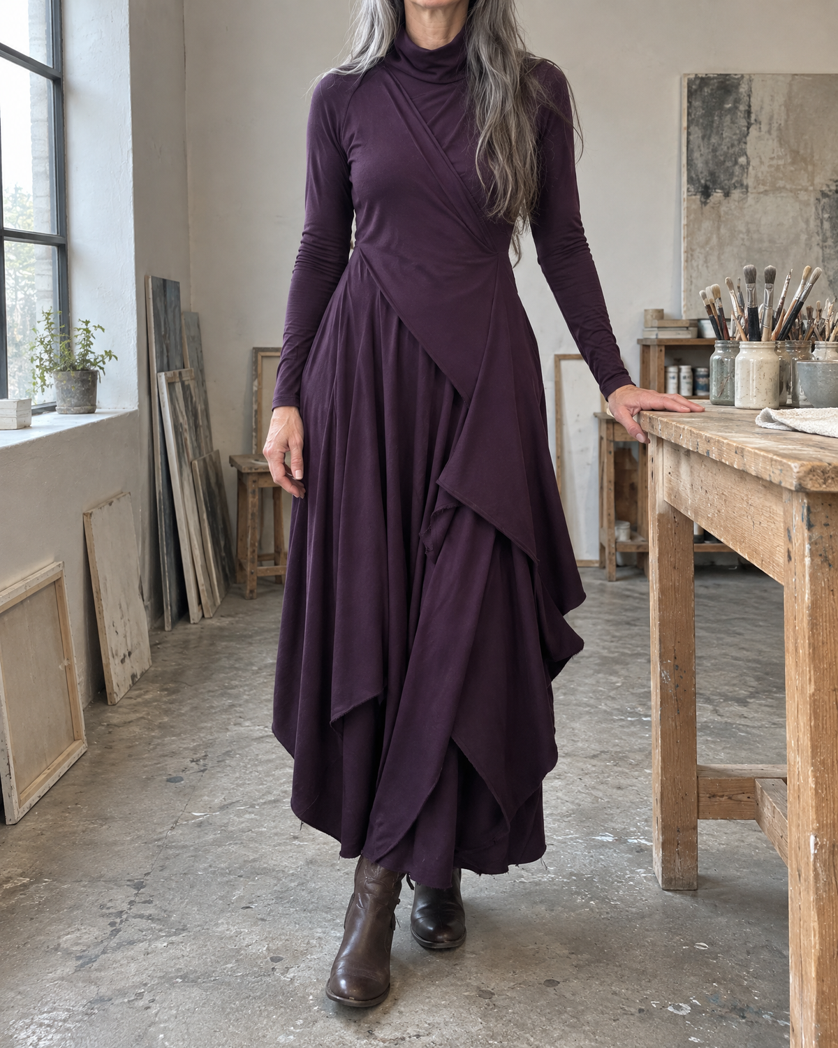 Sophie | Draped Turtleneck Maxi Dress