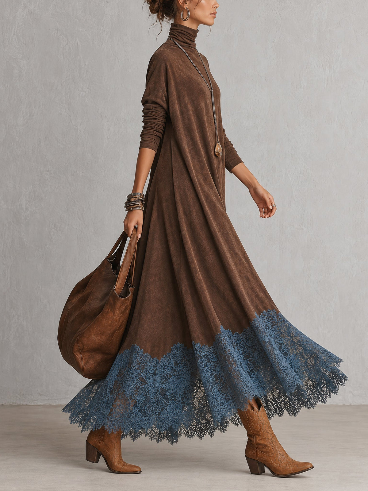 Milly | Lace-Hem Suede Maxi Dress