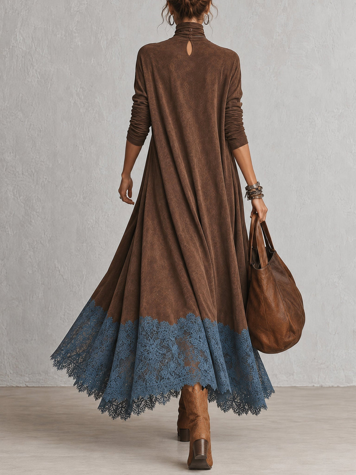 Milly | Lace-Hem Suede Maxi Dress