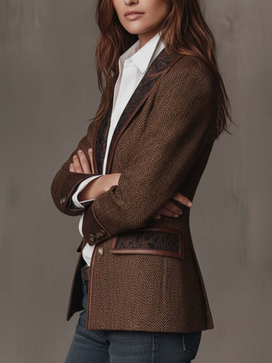 Francesca | Blazer with Printed Houndstooth Inserts