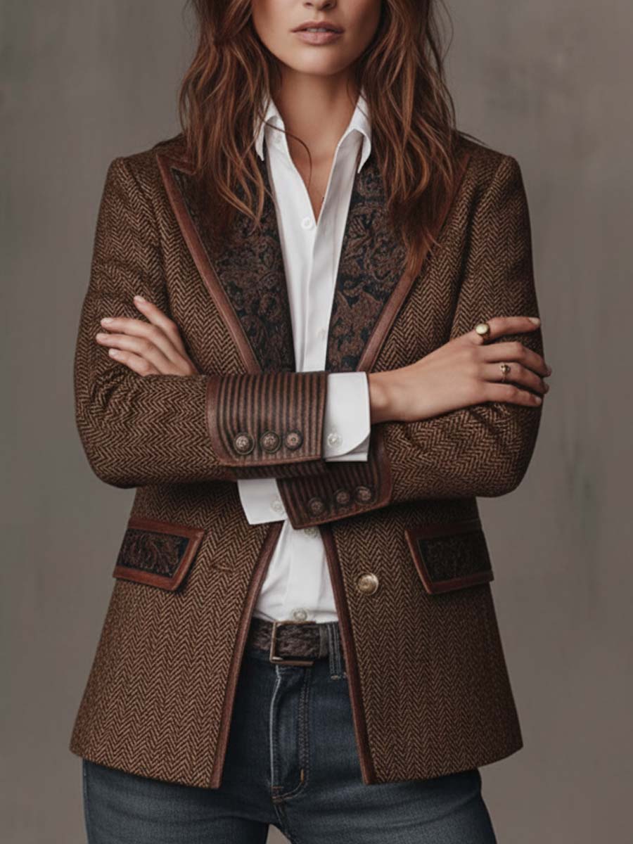 Francesca | Blazer with Printed Houndstooth Inserts
