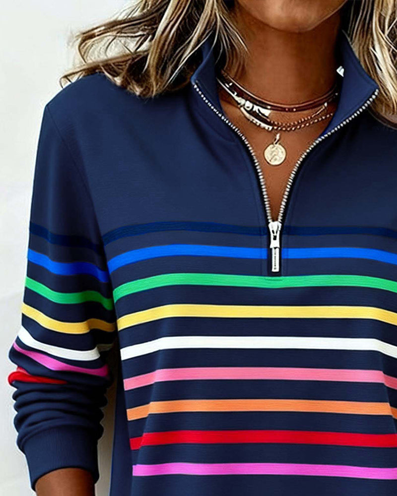 Maggie™ | Relaxed Striped Half-Zip Sweater