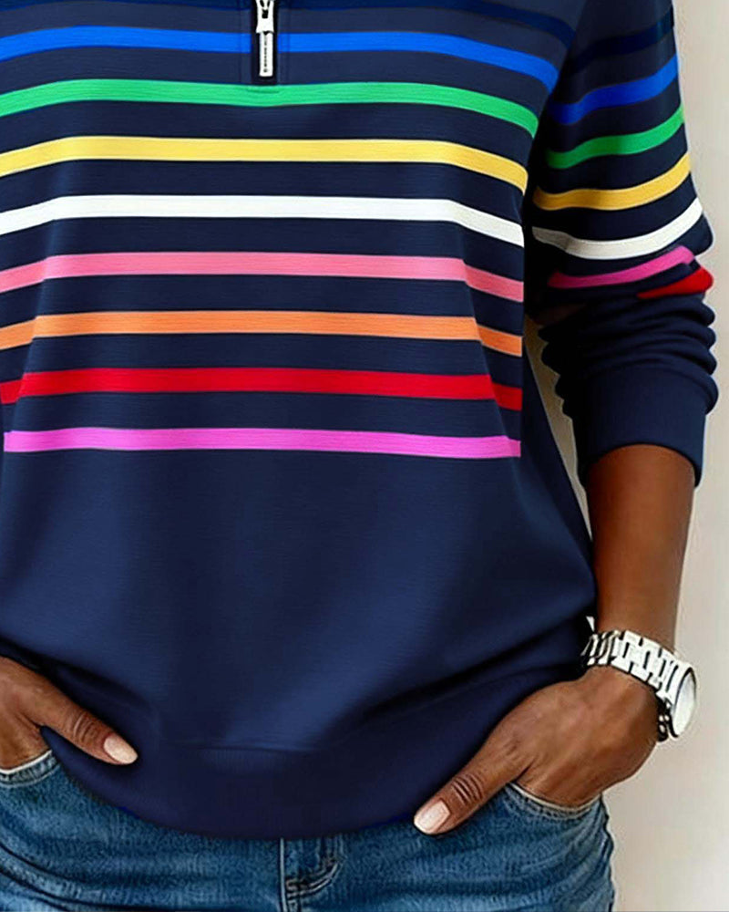 Maggie™ | Relaxed Striped Half-Zip Sweater