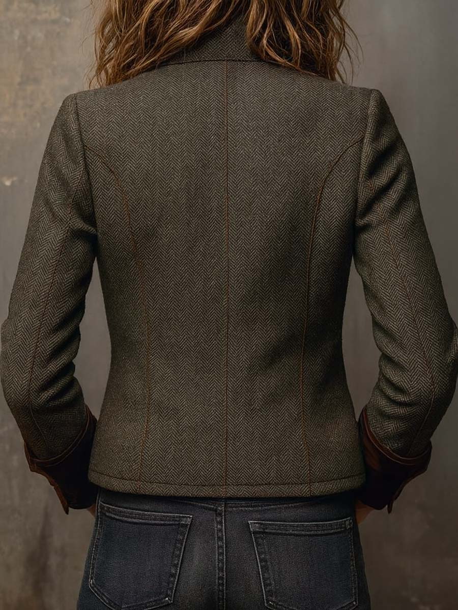 Bella | Vintage Houndstooth Blazer with Contrasting Trim