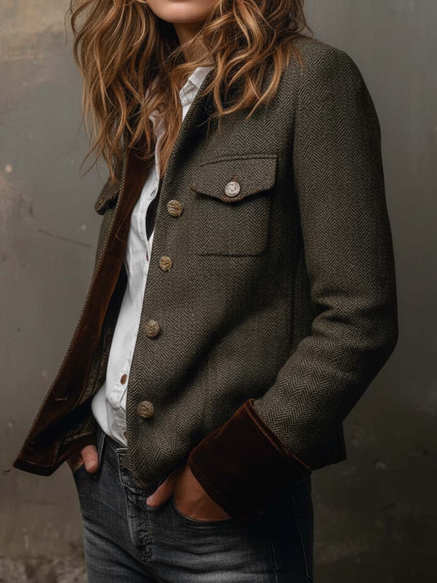Bella | Vintage Houndstooth Blazer with Contrasting Trim
