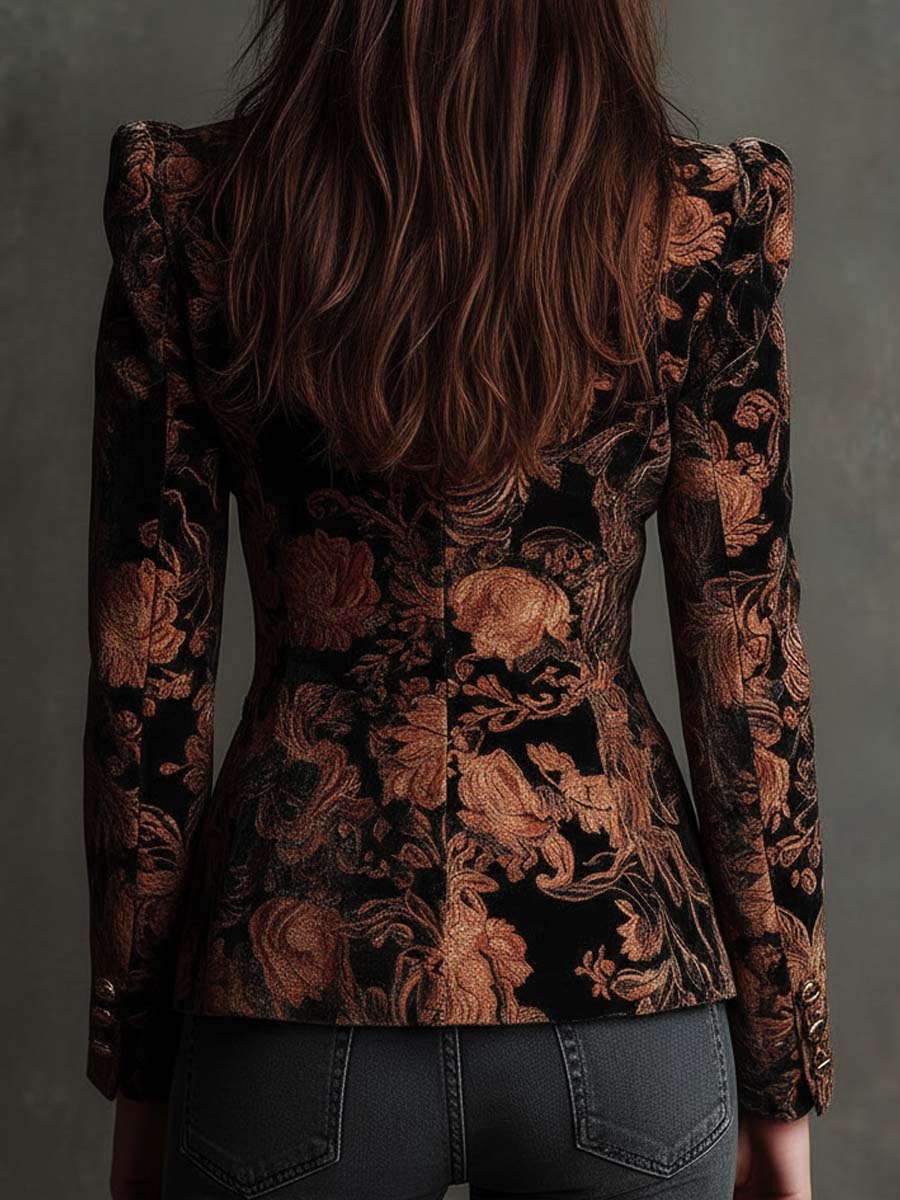 Sofia | Tailored Blazer with Black and Bronze Floral Print