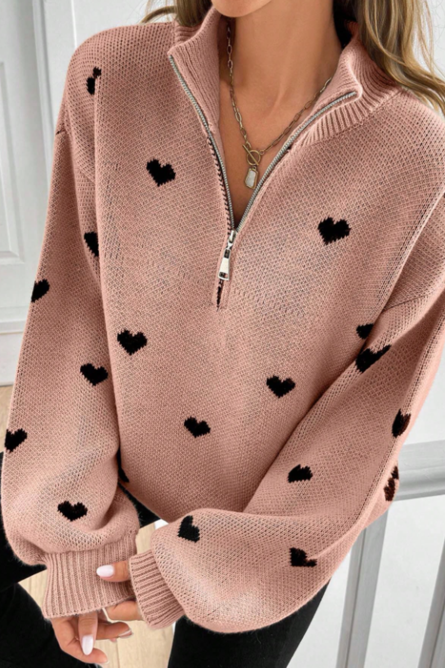 Vera | Heart Half-Zip Sweater