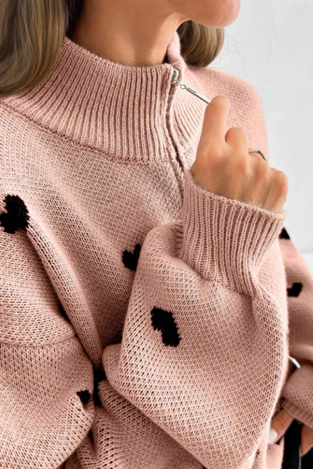 Vera | Heart Half-Zip Sweater