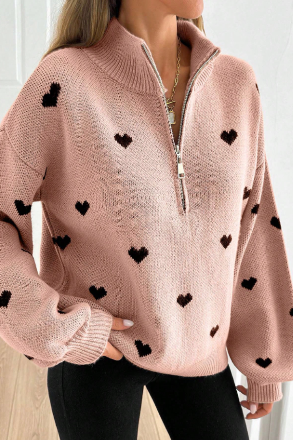 Vera | Heart Half-Zip Sweater