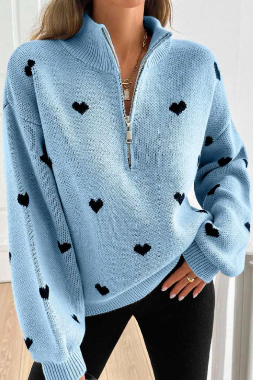 Vera | Heart Half-Zip Sweater