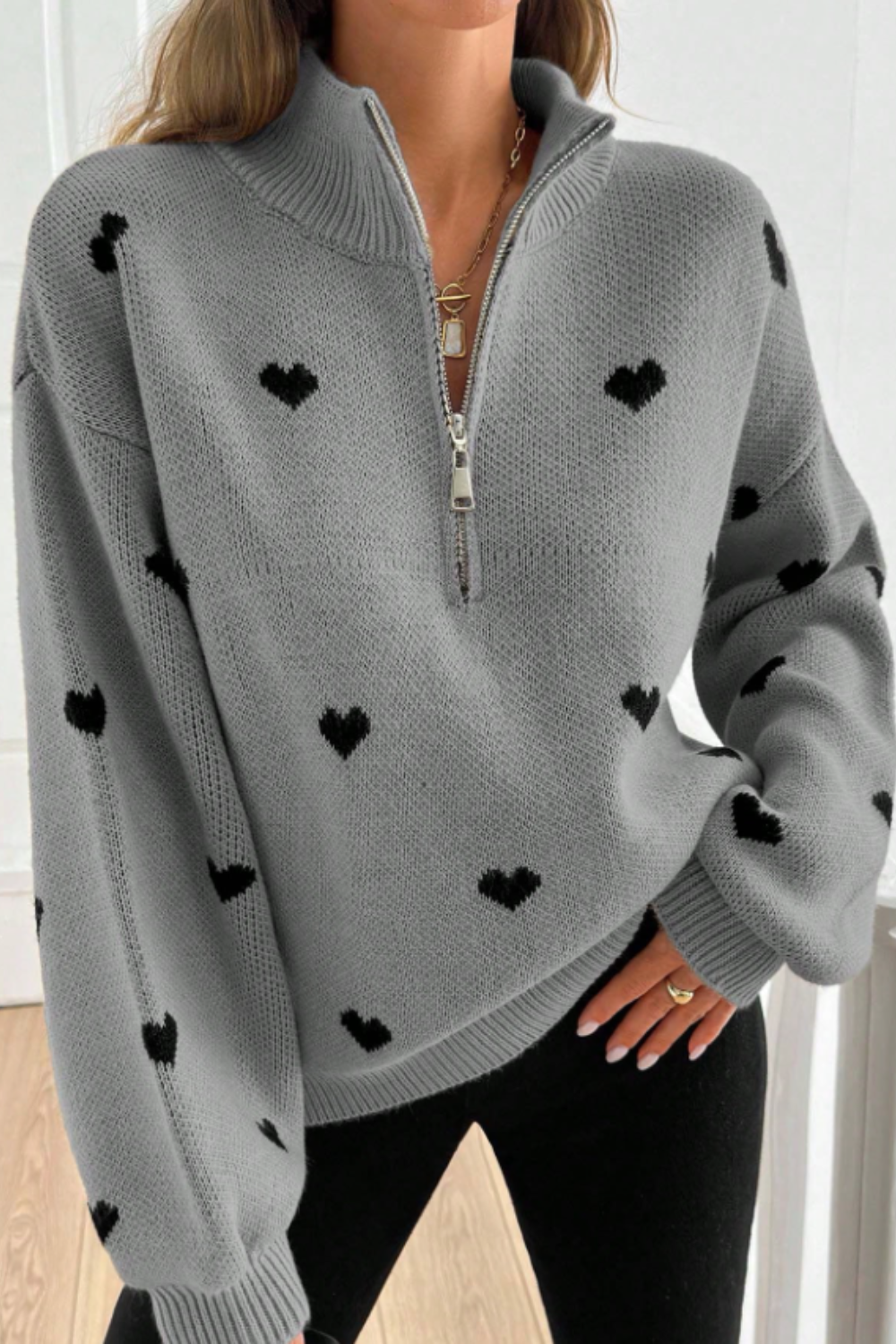 Vera | Heart Half-Zip Sweater