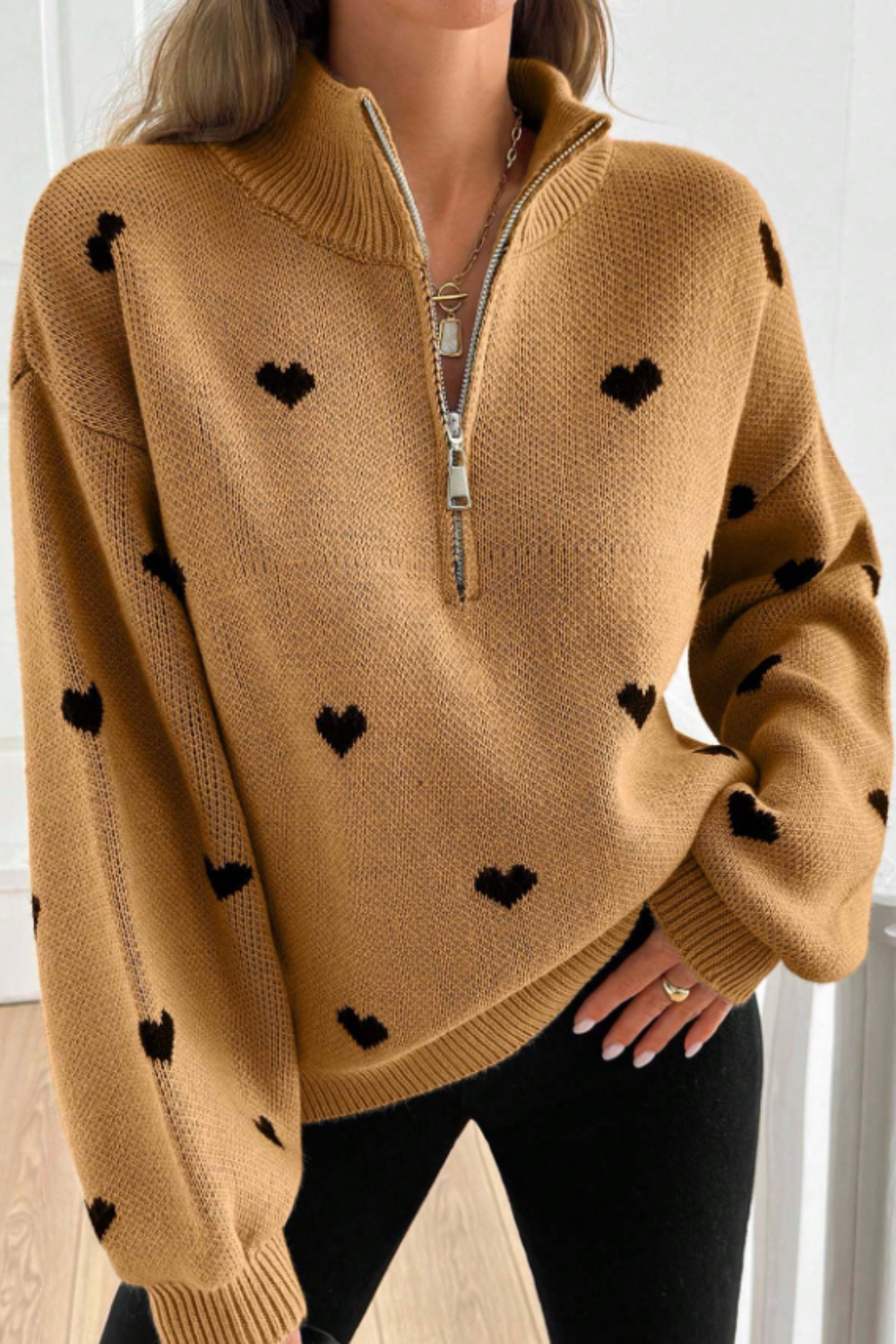 Vera | Heart Half-Zip Sweater