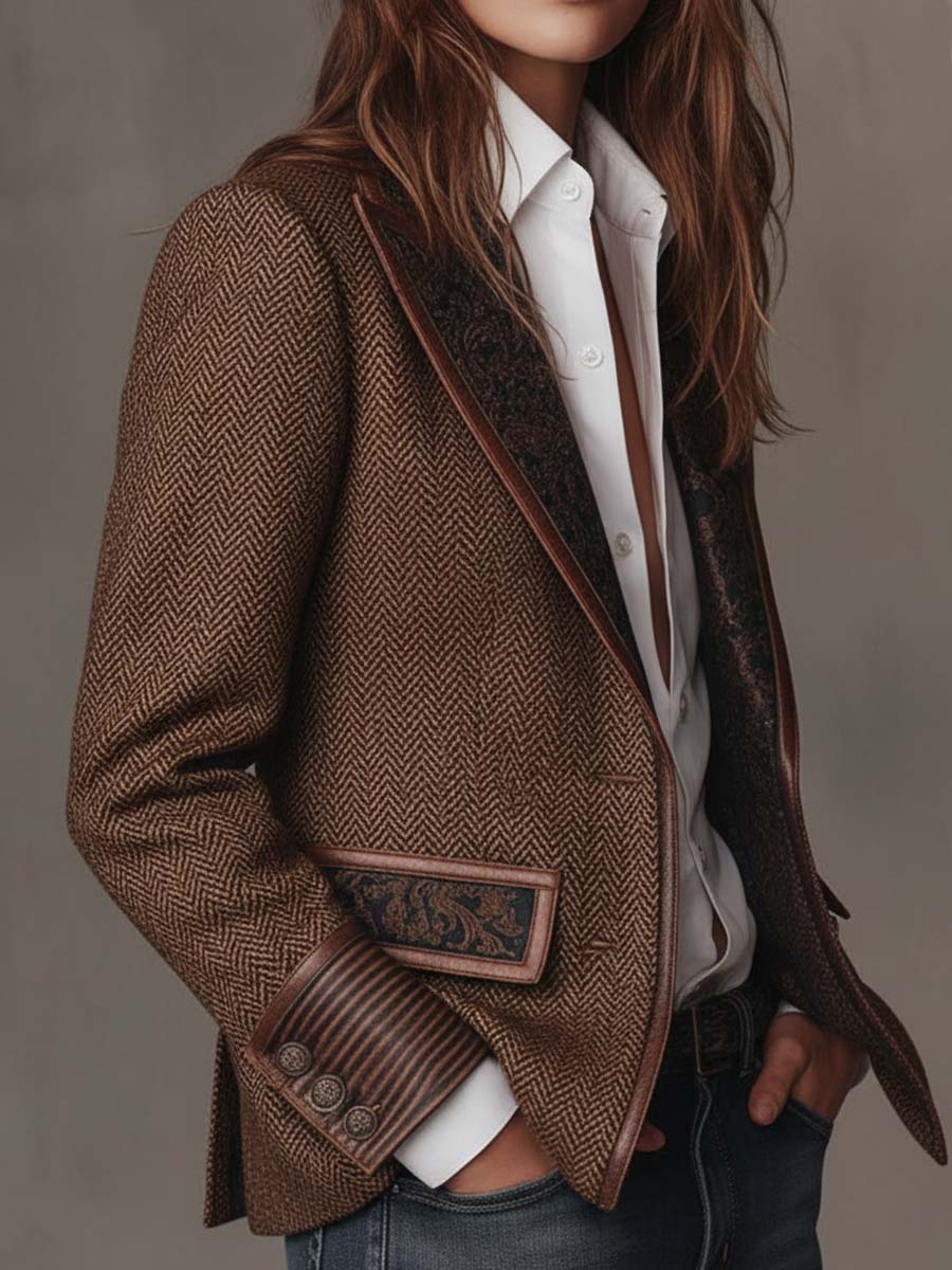 Francesca | Blazer with Printed Houndstooth Inserts