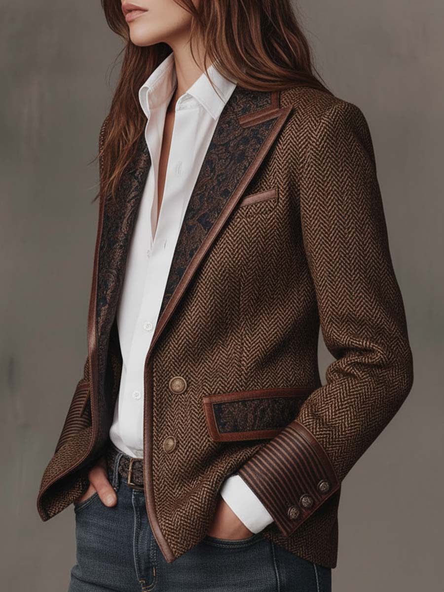 Francesca | Blazer with Printed Houndstooth Inserts