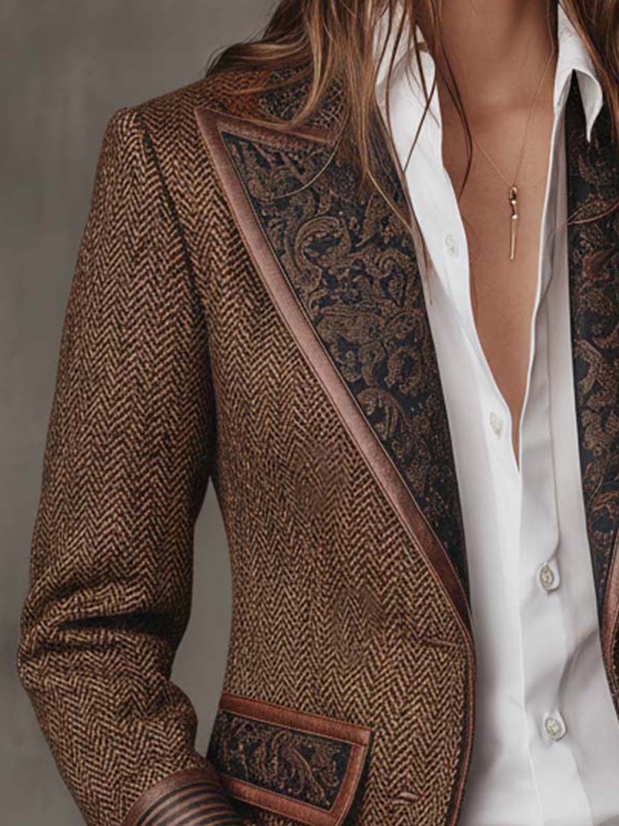 Francesca | Blazer with Printed Houndstooth Inserts