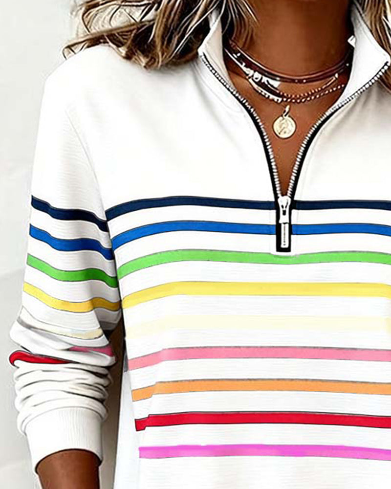 Maggie™ | Relaxed Striped Half-Zip Sweater