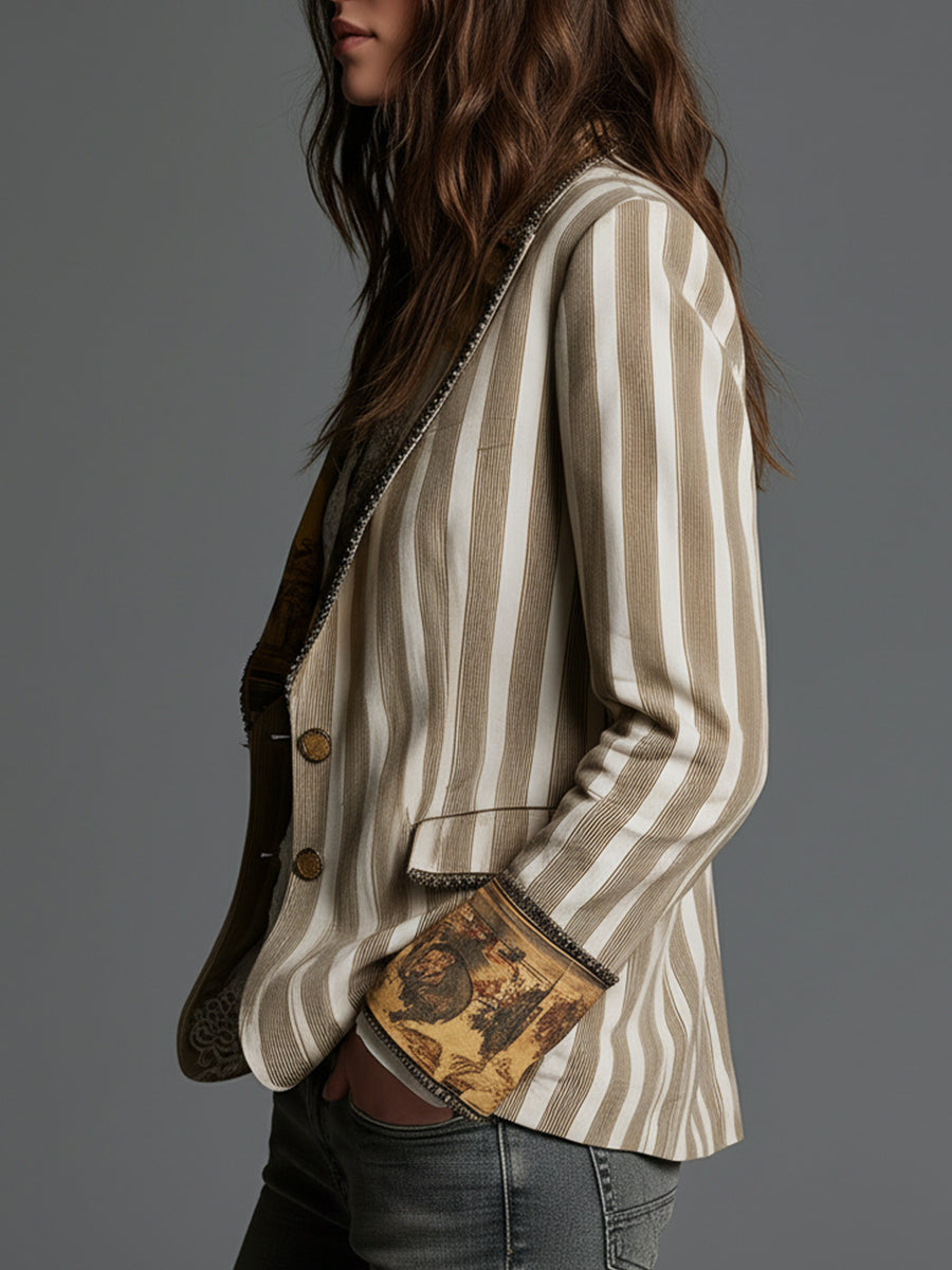 Rosanna | Bohemian Striped Blazer with Printed Collar
