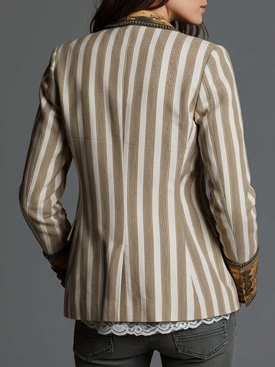 Rosanna | Bohemian Striped Blazer with Printed Collar