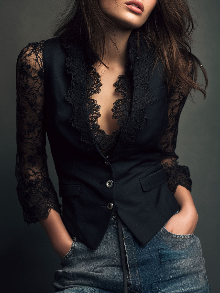Simone™ | Elegant Sheer Sleeve Blazer