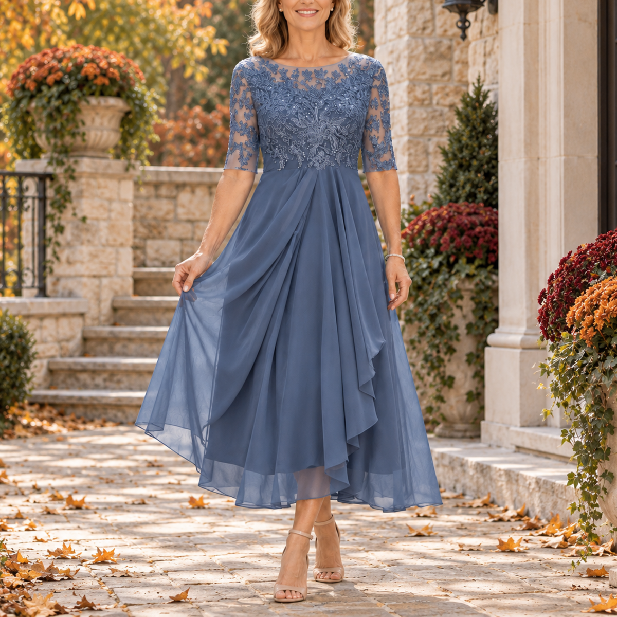 Mariah™ | Elegant Lace Draped Midi Dress
