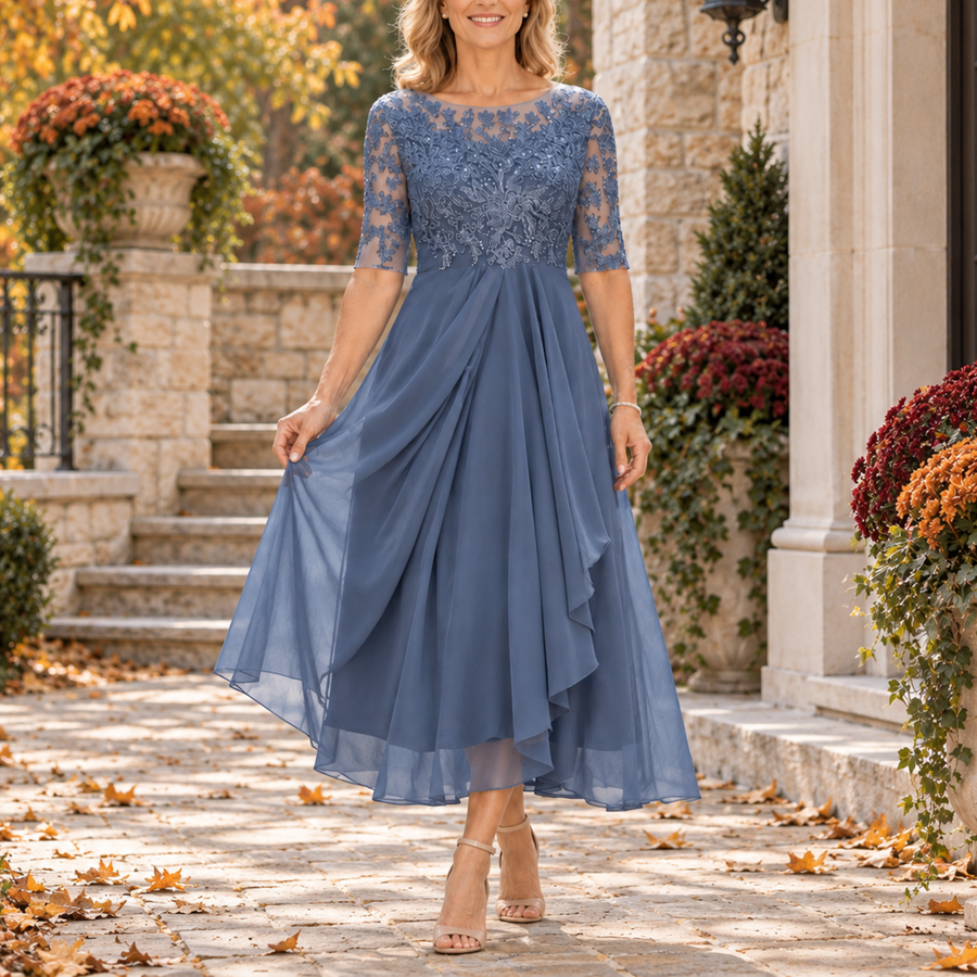 Mariah™ | Elegant Lace Draped Midi Dress