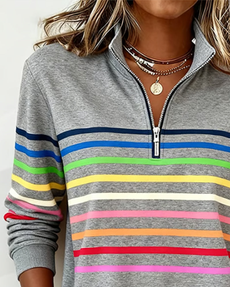 Maggie™ | Relaxed Striped Half-Zip Sweater