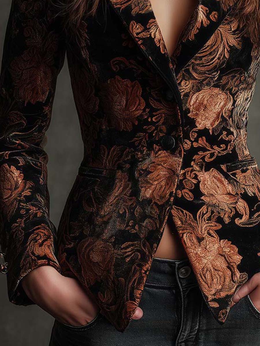 Sofia | Tailored Blazer with Black and Bronze Floral Print