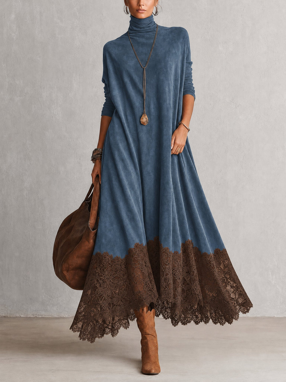 Milly | Lace-Hem Suede Maxi Dress