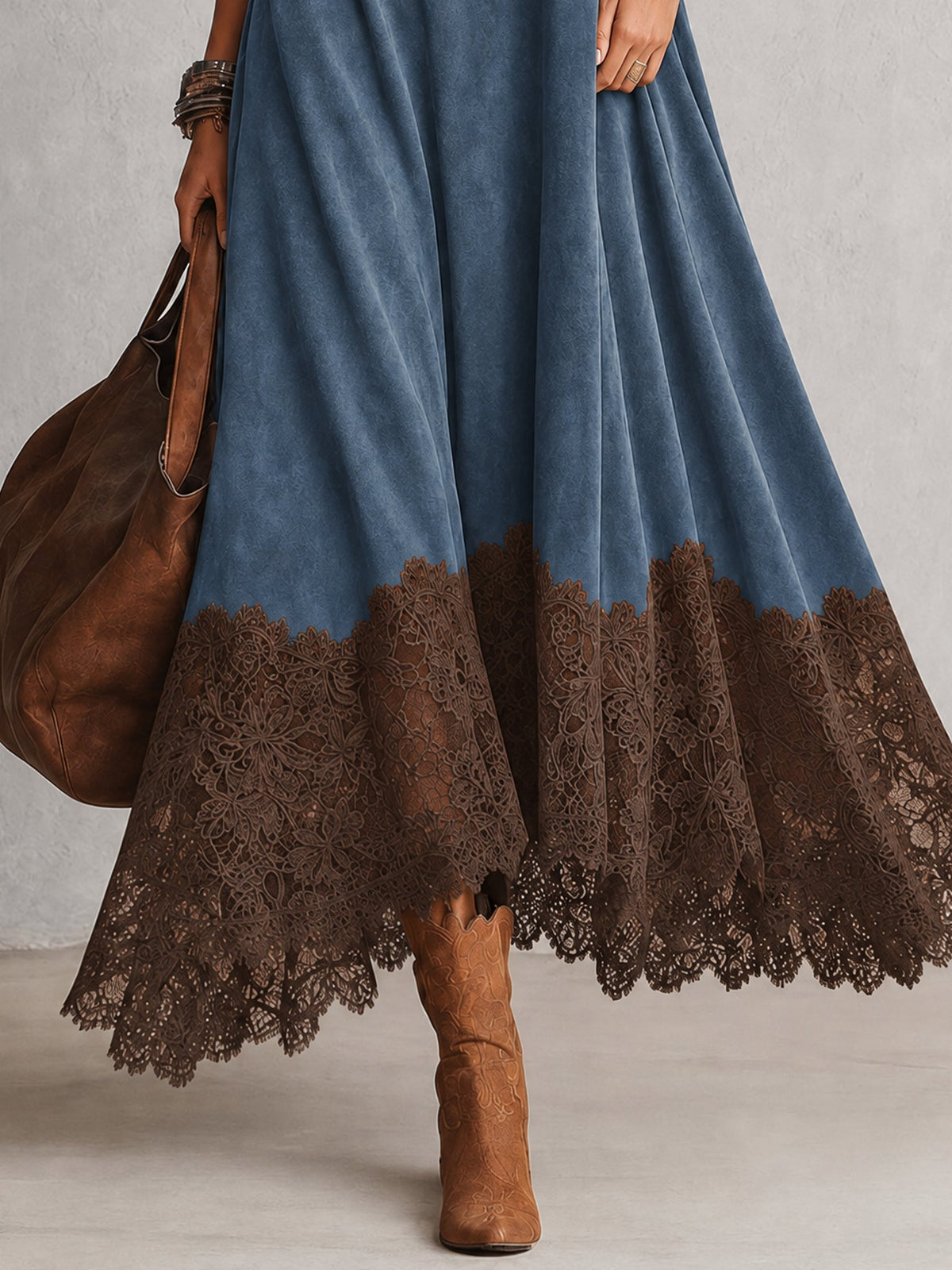 Milly | Lace-Hem Suede Maxi Dress