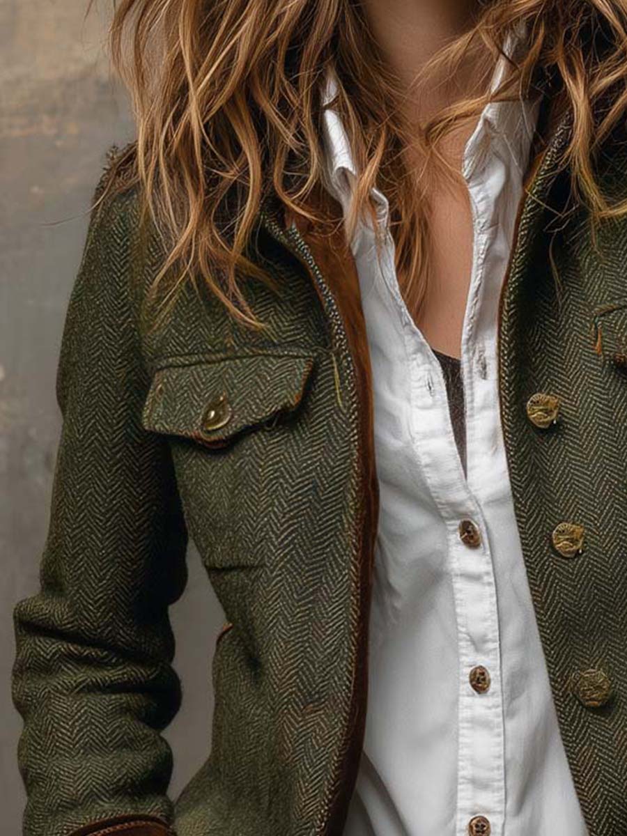 Bella | Vintage Houndstooth Blazer with Contrasting Trim