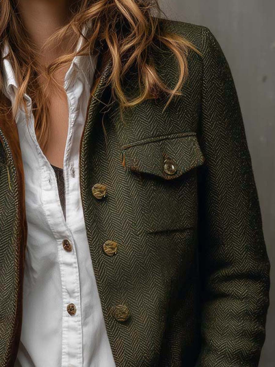 Bella | Vintage Houndstooth Blazer with Contrasting Trim