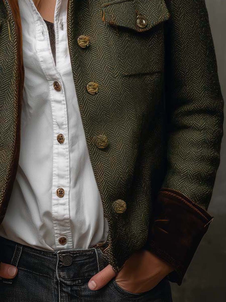 Bella | Vintage Houndstooth Blazer with Contrasting Trim