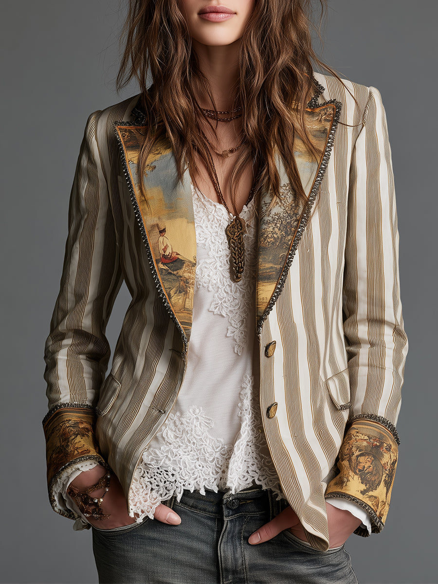 Rosanna | Bohemian Striped Blazer with Printed Collar