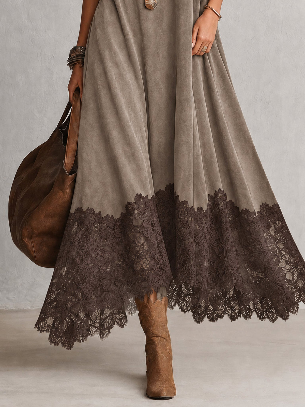 Milly | Lace-Hem Suede Maxi Dress