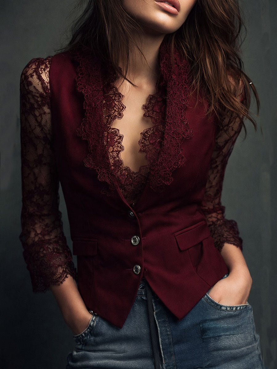 Vittoria | Black Blazer with Semi-Transparent Sleeves