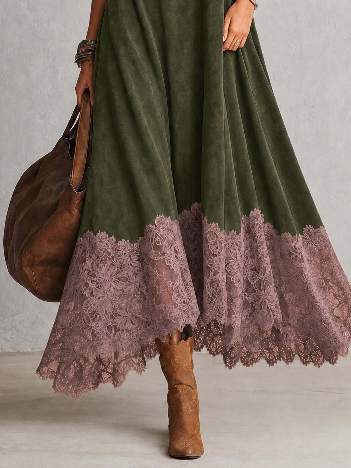 Milly | Lace-Hem Suede Maxi Dress