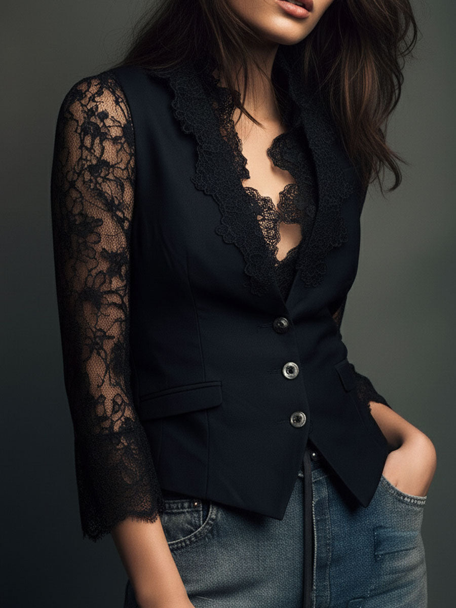 Simone™ | Elegant Sheer Sleeve Blazer