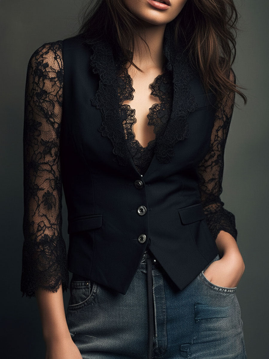 Simone™ | Elegant Sheer Sleeve Blazer