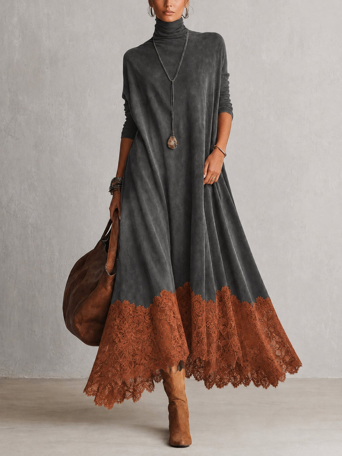 Milly | Lace-Hem Suede Maxi Dress