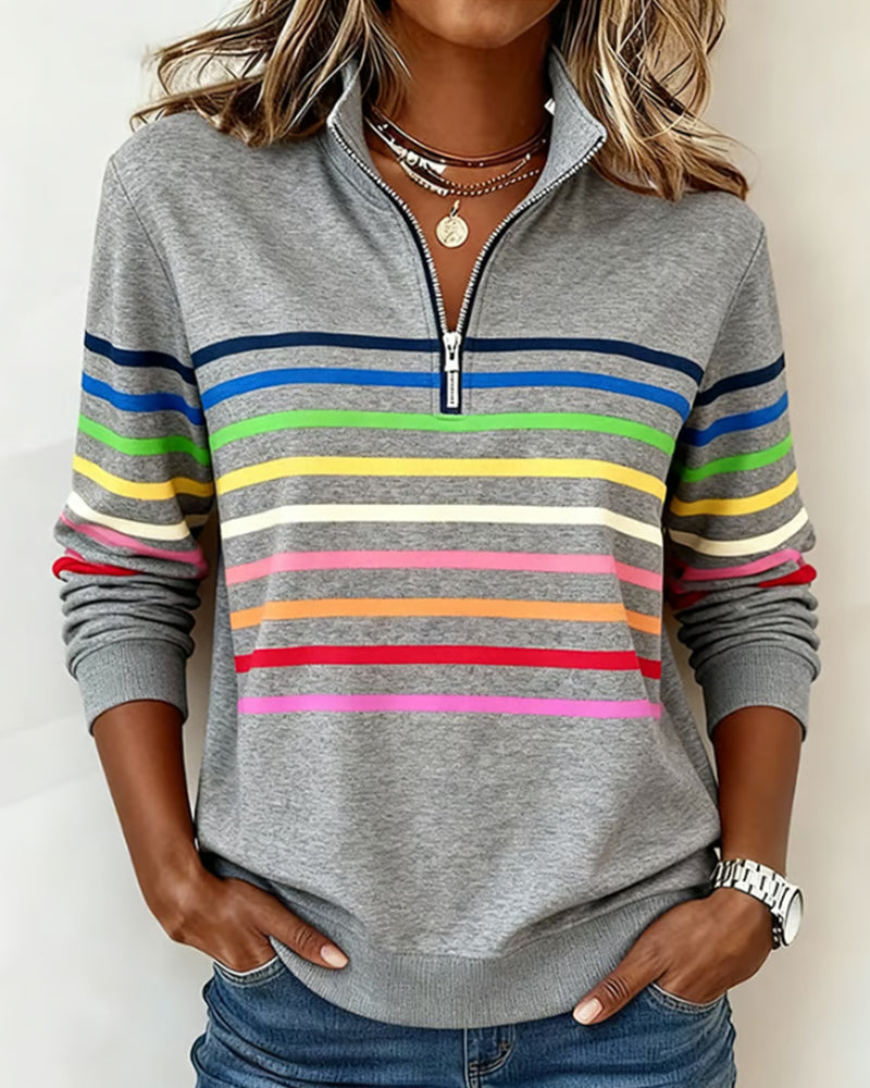 Maggie™ | Relaxed Striped Half-Zip Sweater