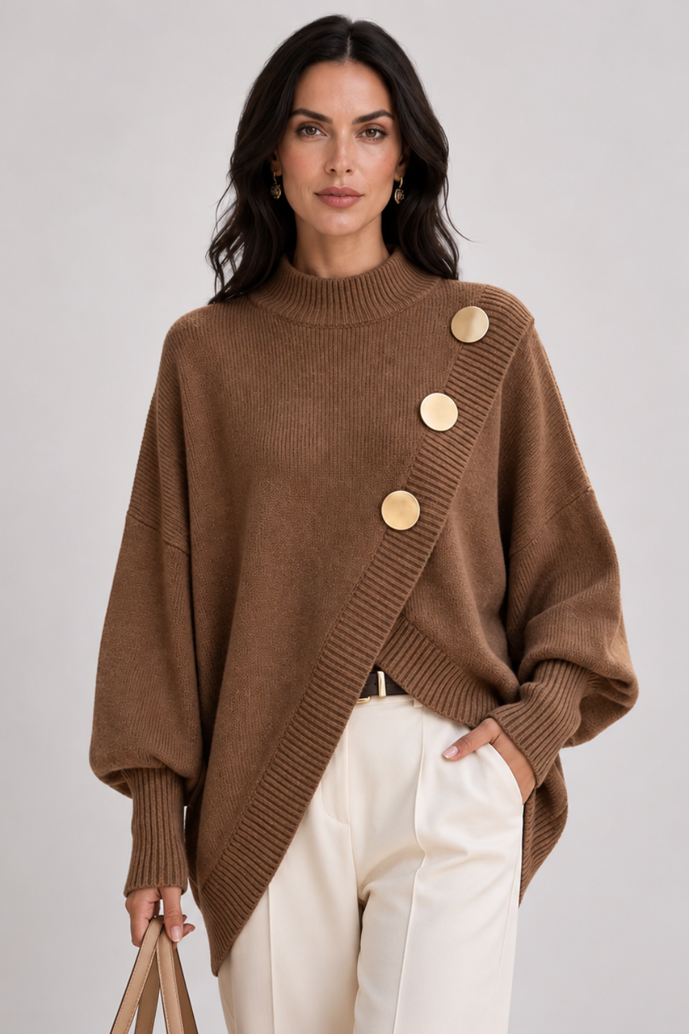 Marisse |  Button Turtleneck Sweater