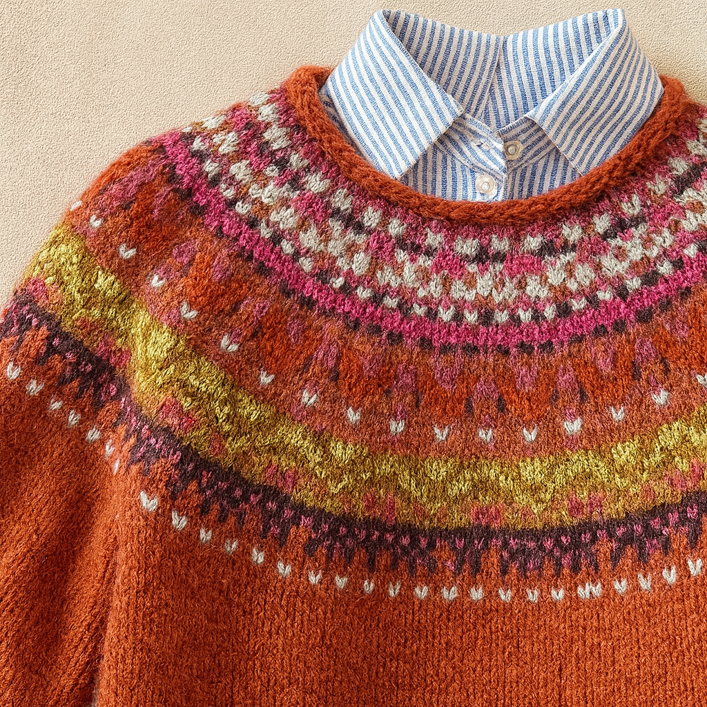 Rust Nordic Yoke Knit Sweater Rose