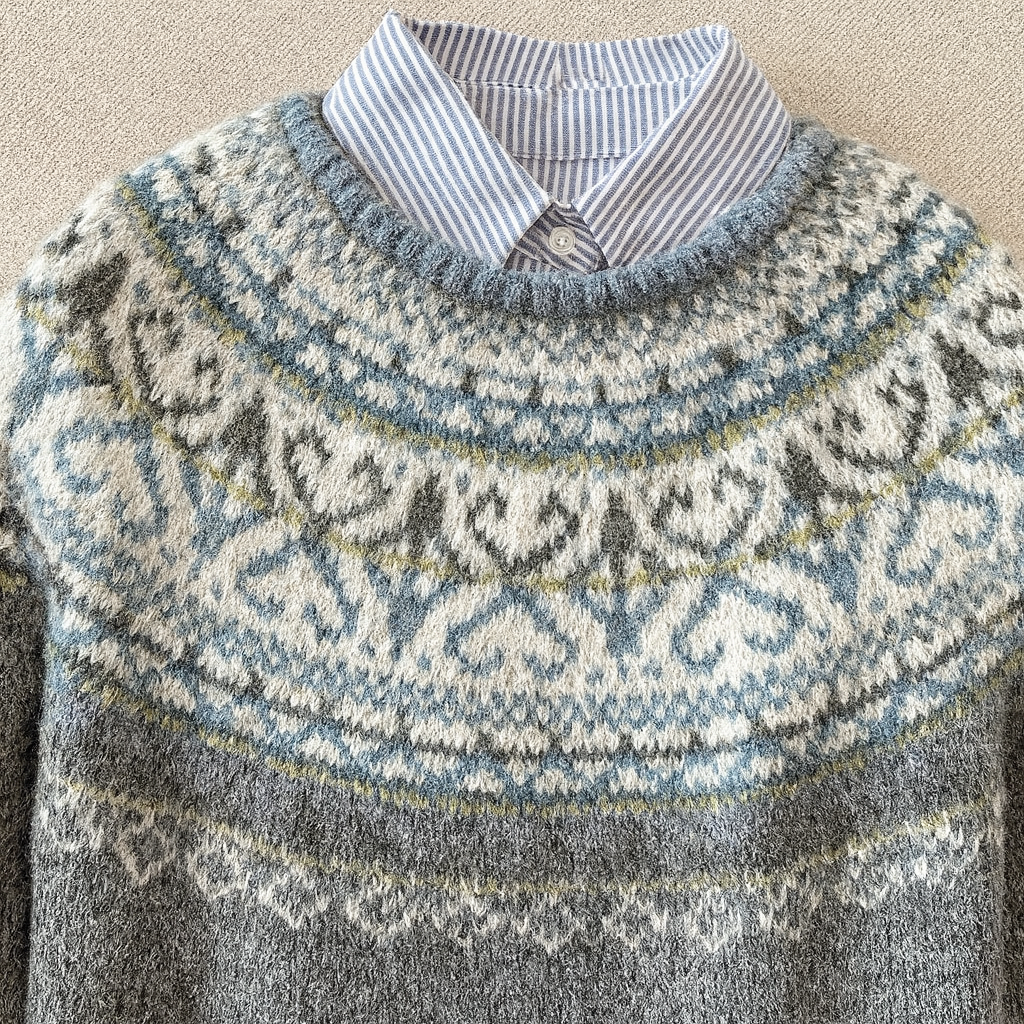 Scroll Pattern Yoke Knit Sweater Janet