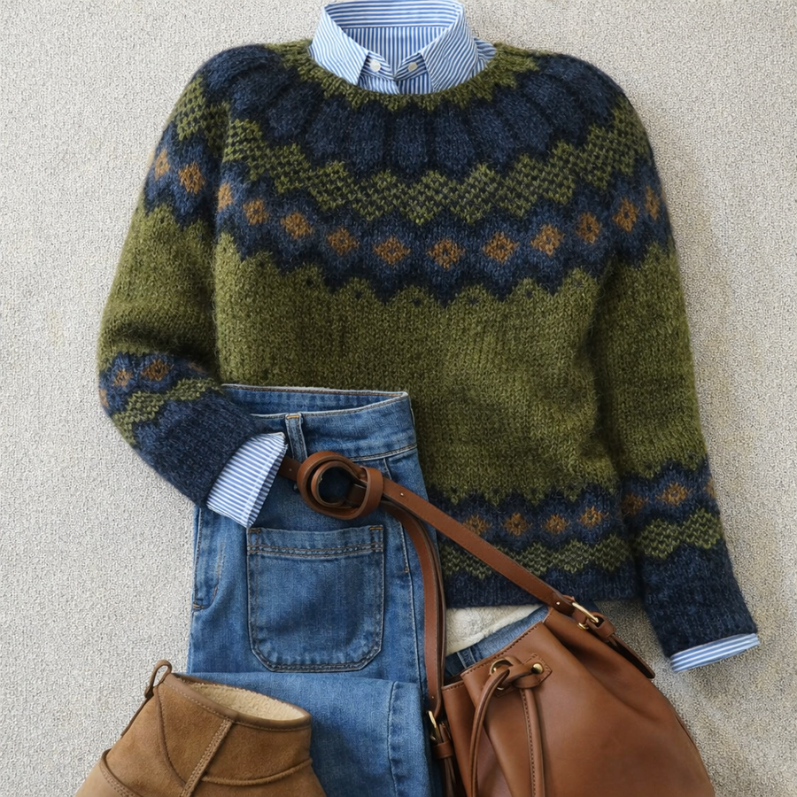 Olive Nordic Knit Sweater Judith
