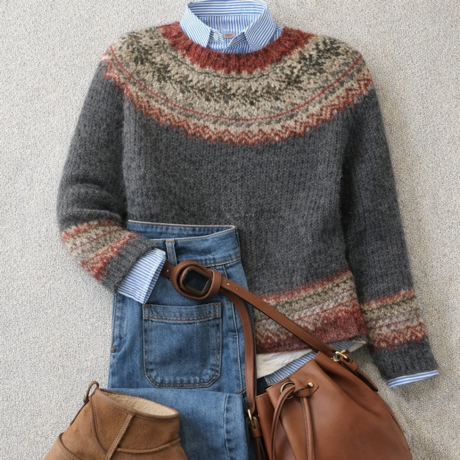 Heathered Nordic Yoke Knit Sweater Pamela