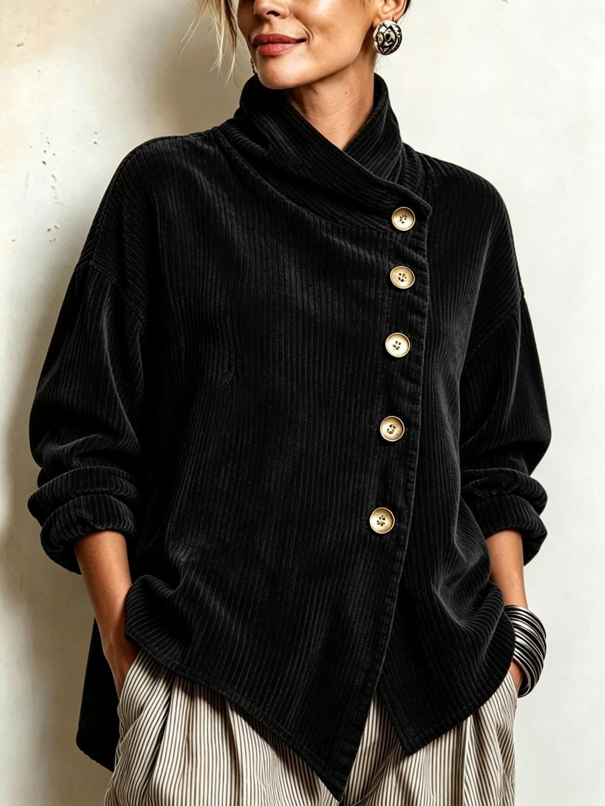 Colette | Relaxed Diagonal Button Sweater