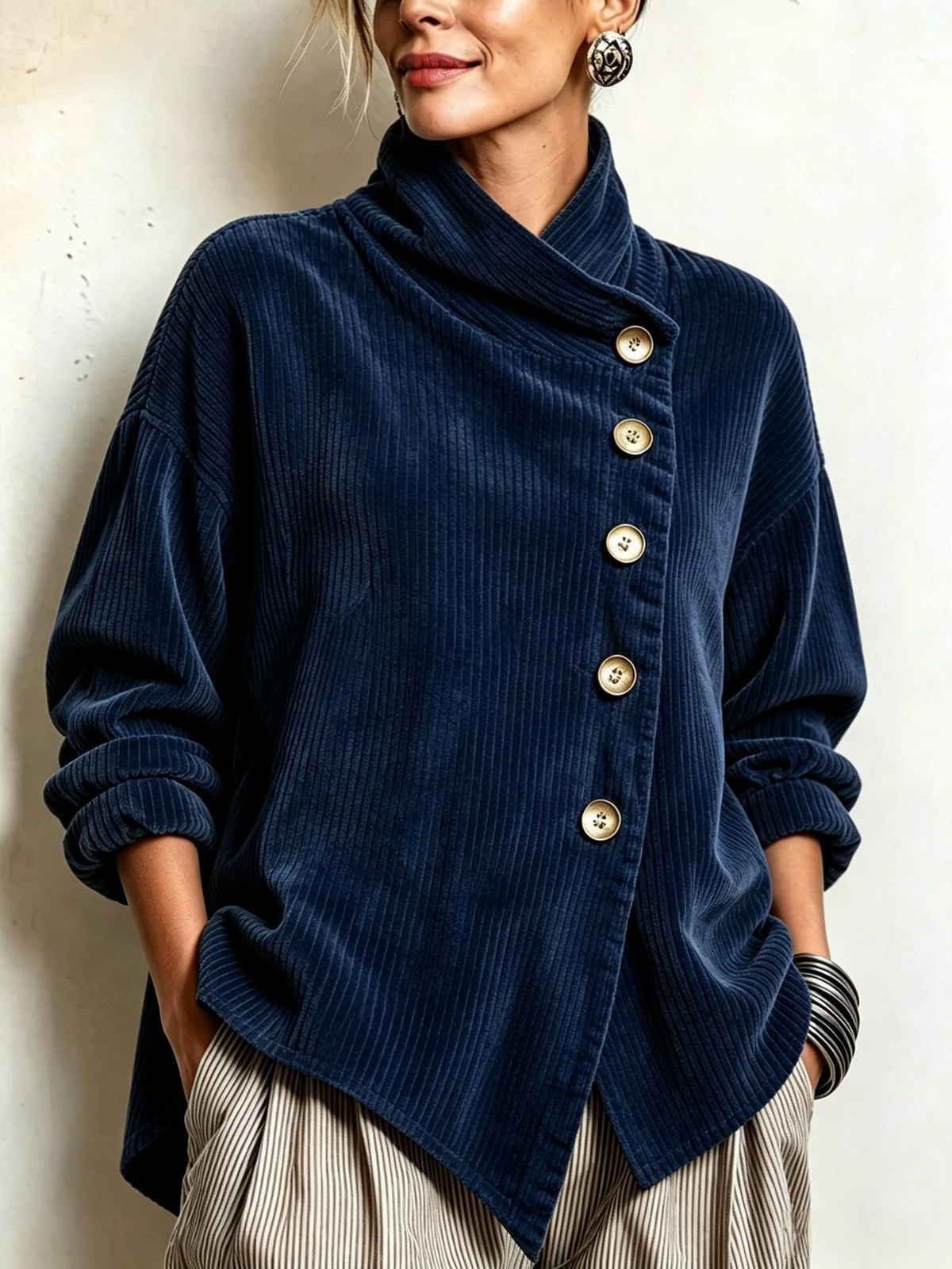Colette | Relaxed Diagonal Button Sweater
